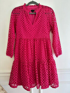 J.Crew Eyelet Tiered Mini Dress Pink XXS